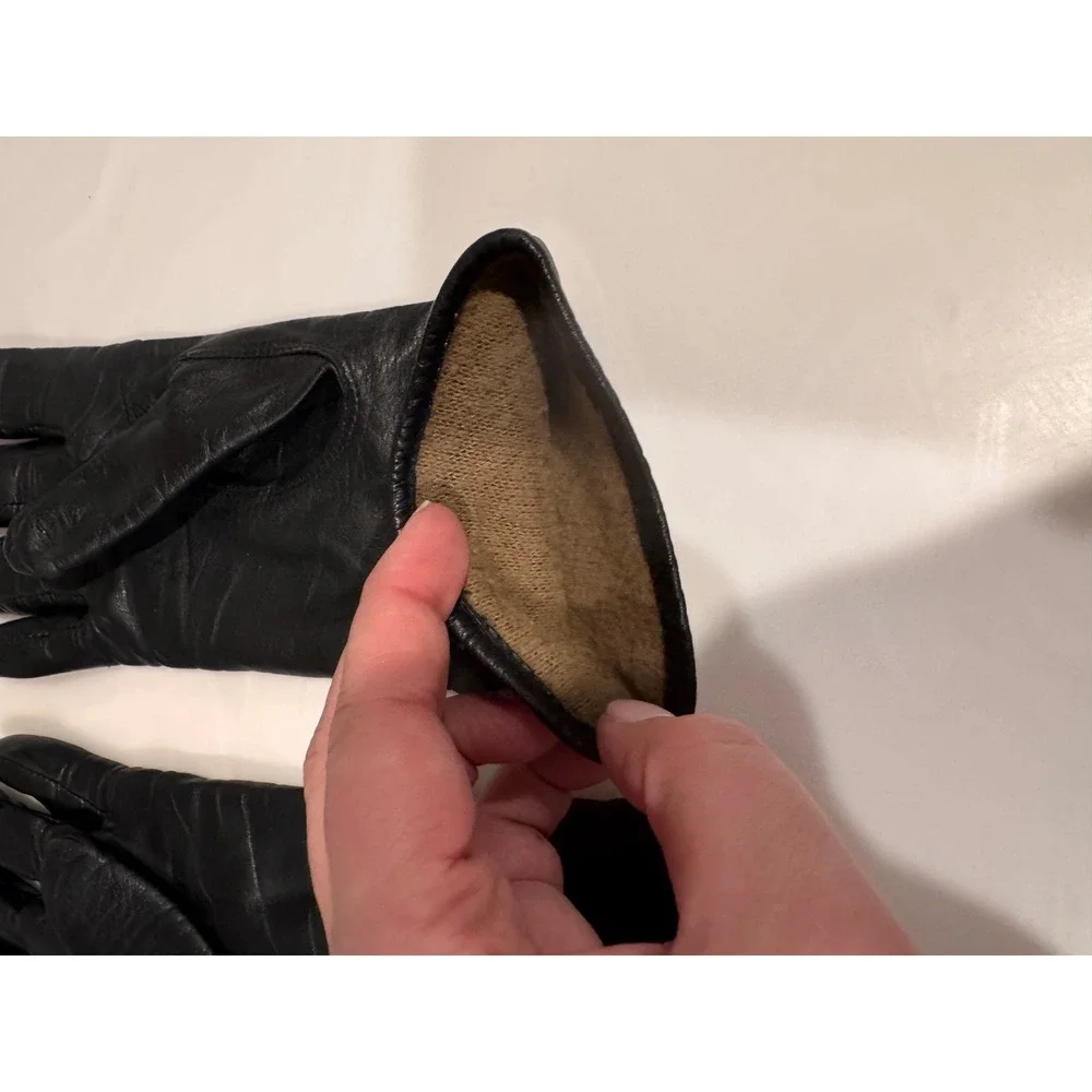Vintage Black Leather Gloves Soft Lined Winter Classic‎ Formal Elegant Chic Sz M
